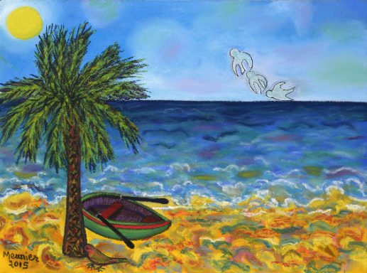 Plage, barque et palmier
